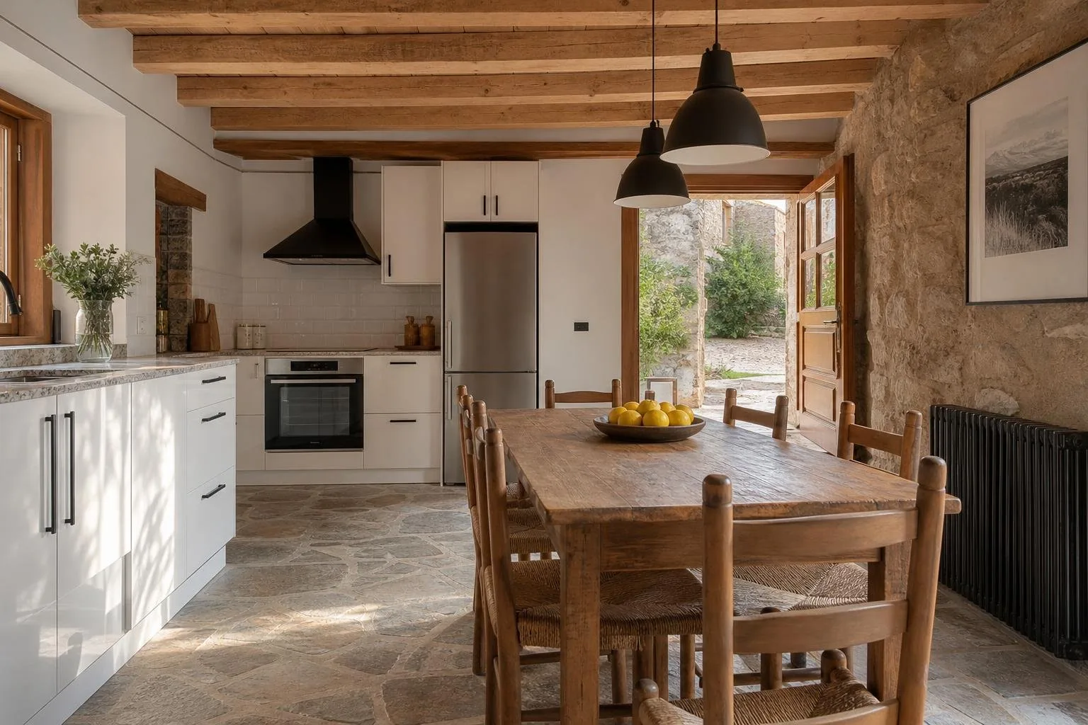 Cocina comedor de una casa de pueblo reformada