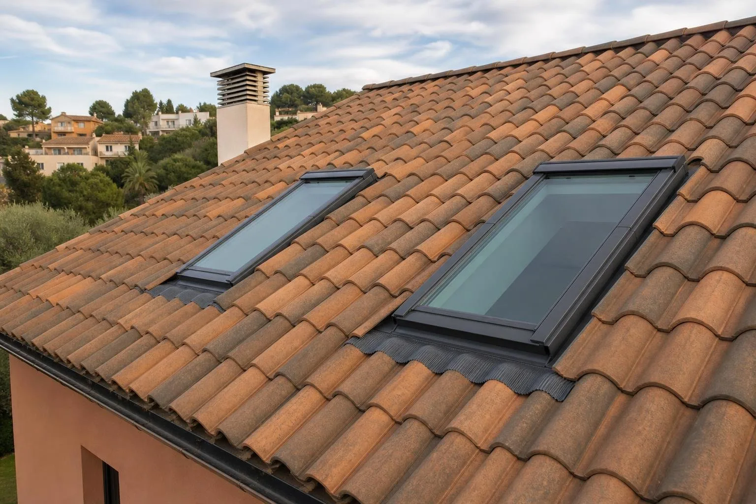Cubierta con ventanas de tejado instaladas y bien selladas